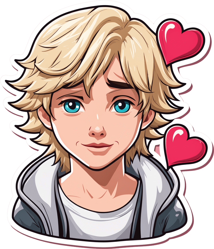 Blond Boy With Heart Sticker - Sweet Valentine's Day Charm 