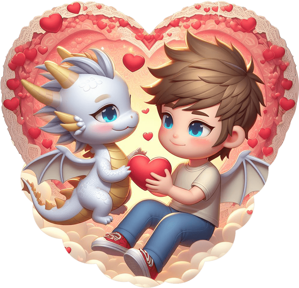 Boy And Cute Dragon Valentine's Day Sticker 