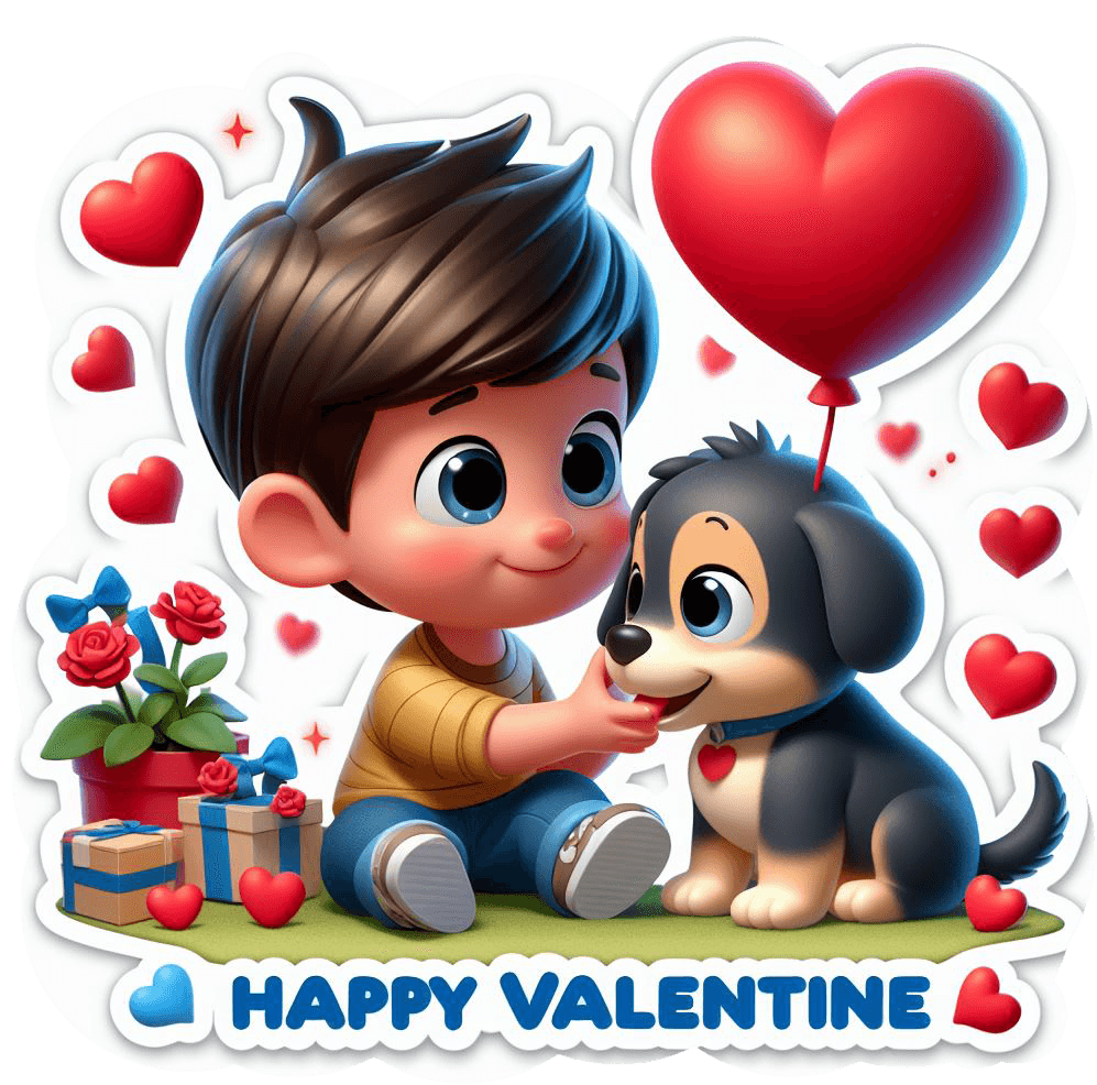 Boy And Puppy Valentine's Day Love Sticker 
