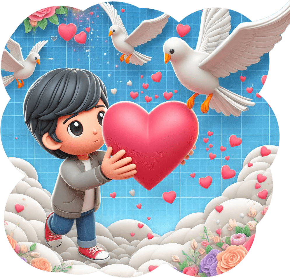 Boy With Heart Balloon Valentine's Sticker 