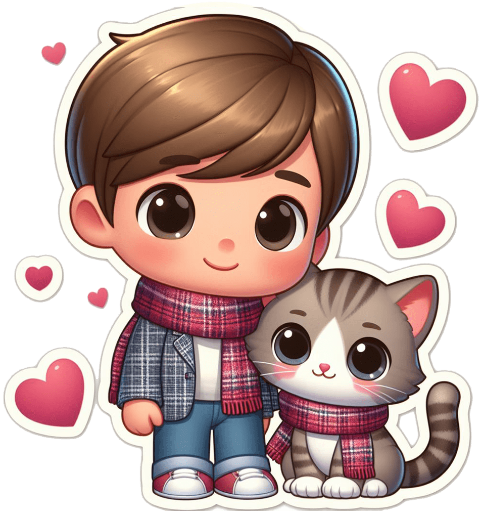 Boy And Cat Friendship Valentine's Day Sticker 