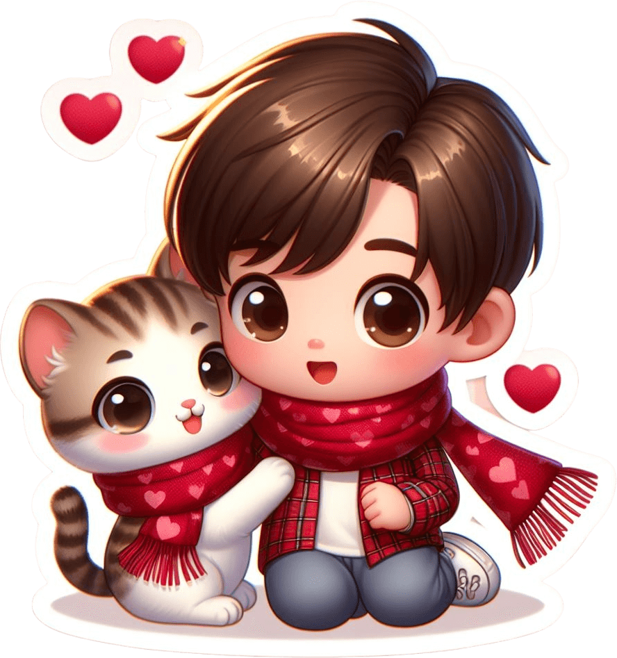 Adorable Boy And Kitten Valentine's Sticker 