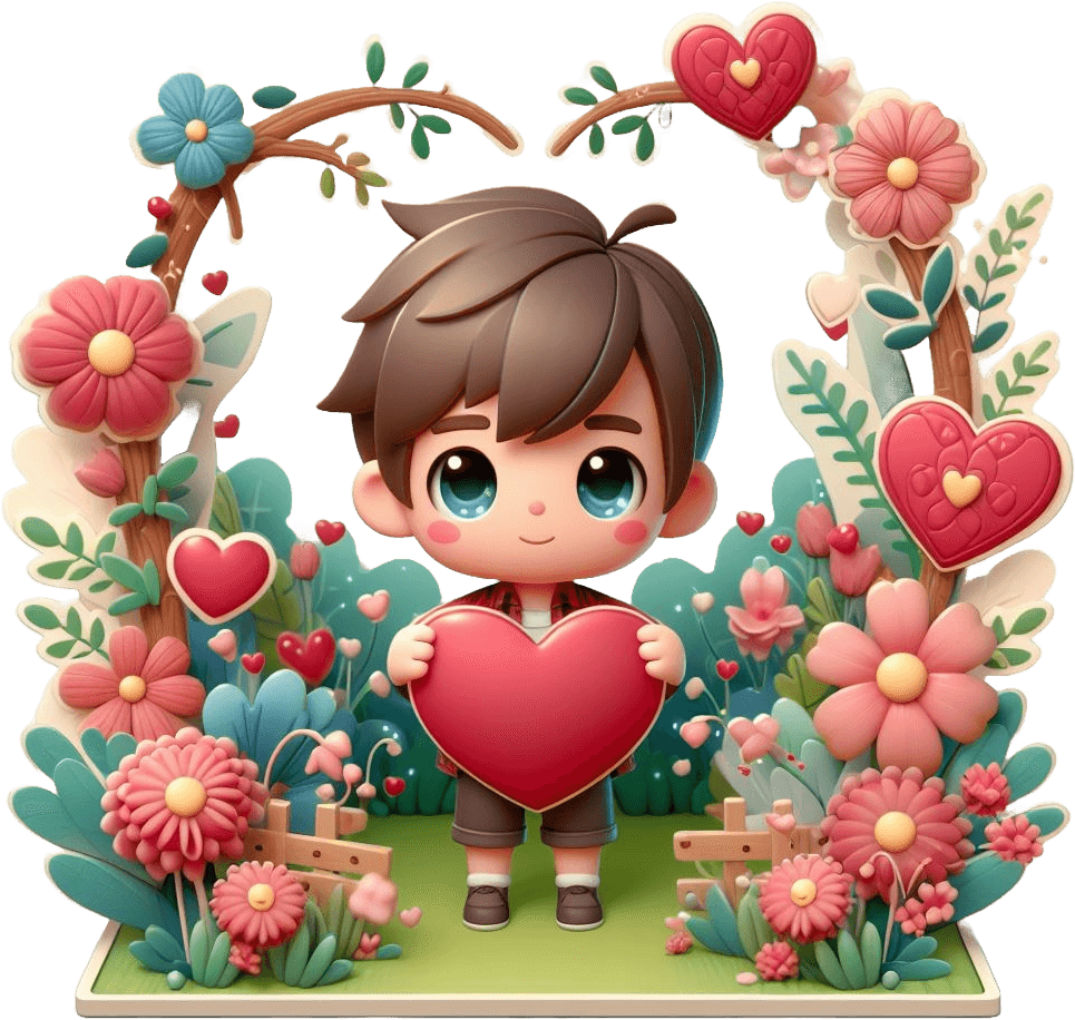 Boy Holding Heart In Floral Paradise Sticker 