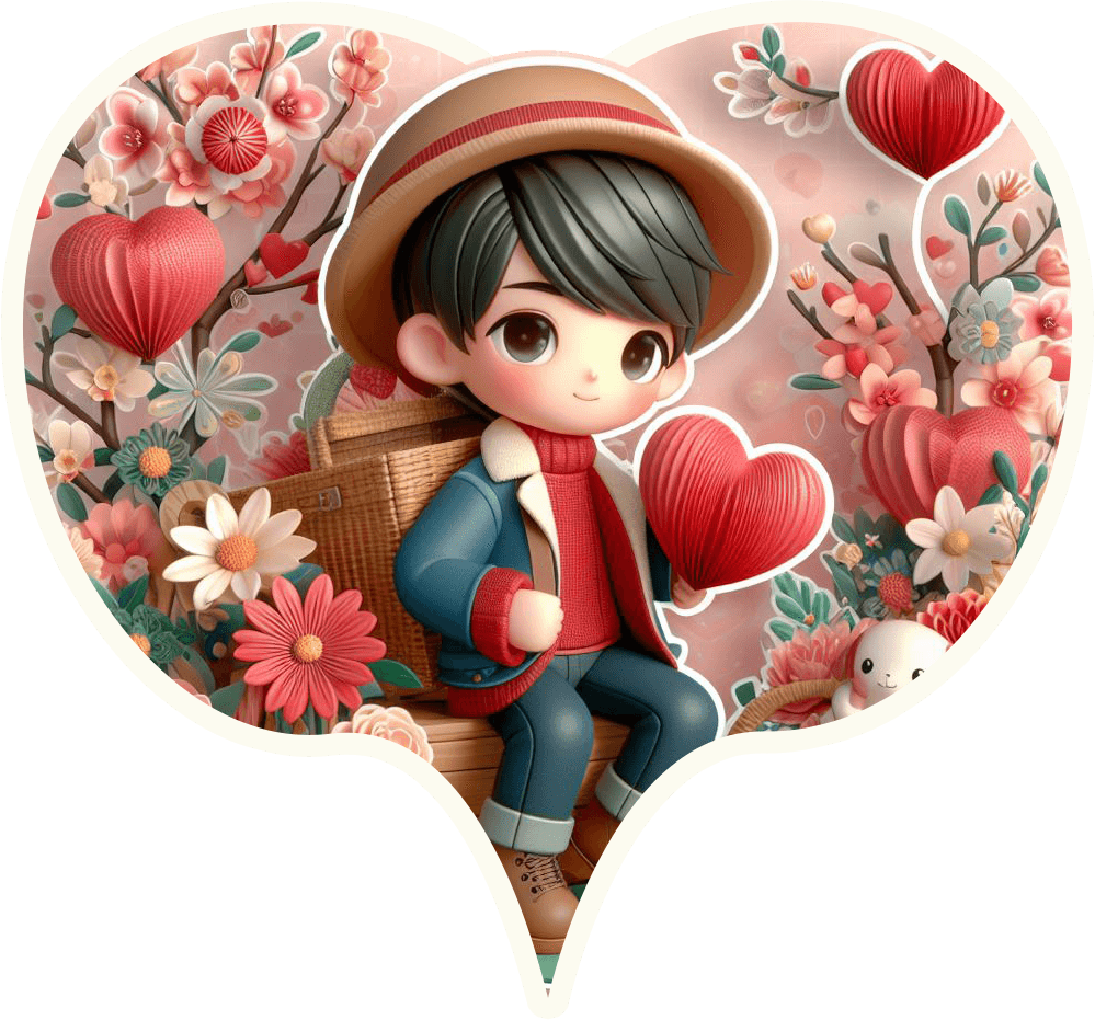 Romantic Heart Balloons And Boy Valentine's Sticker 