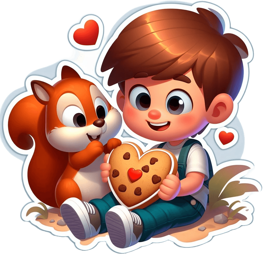 Boy Sharing Cookie With Squirrel Valentine Sticker 