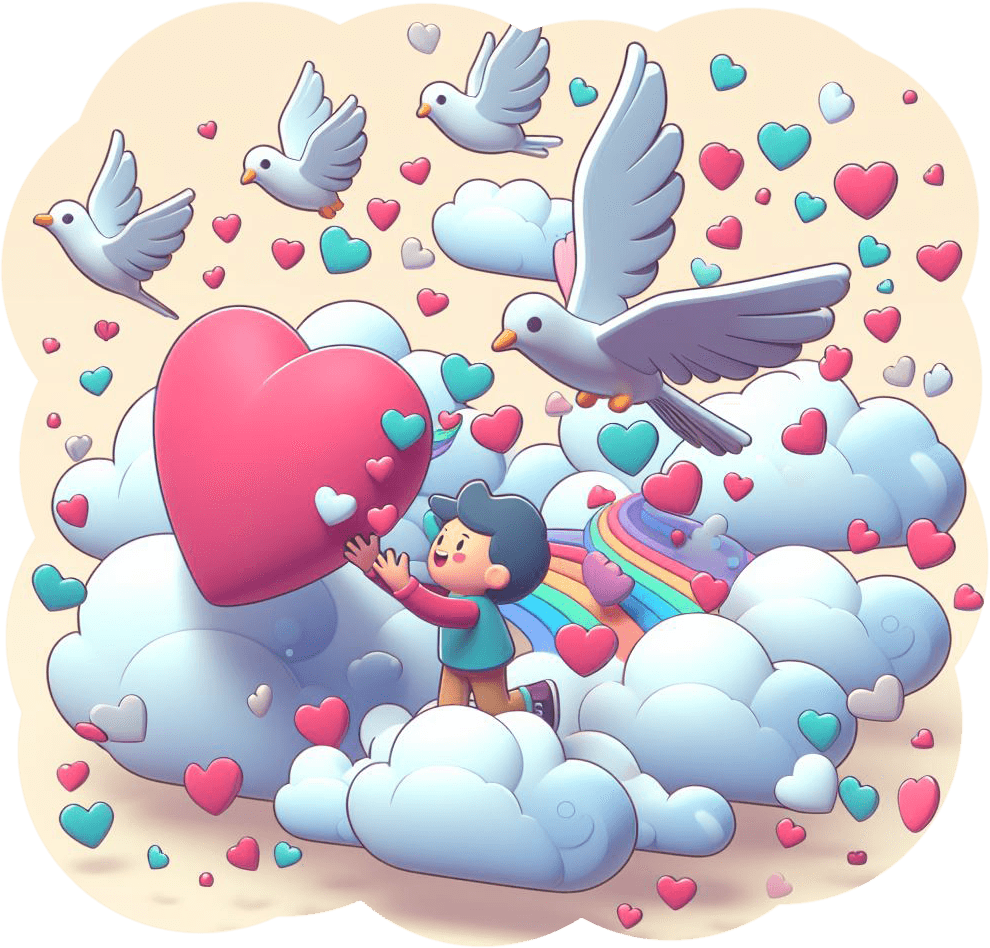 Boy With Heart Balloon Among Doves Sticker 