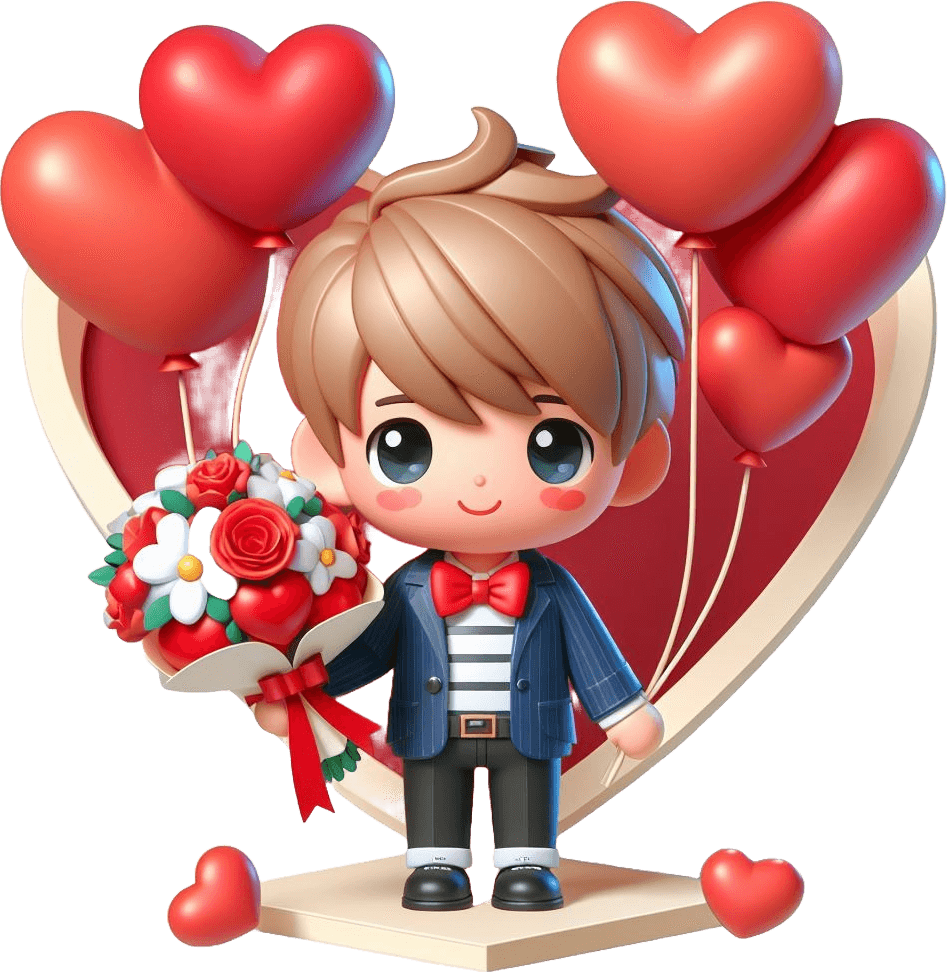 Elegant Boy With Heart Balloons And Flowers Sticker 
