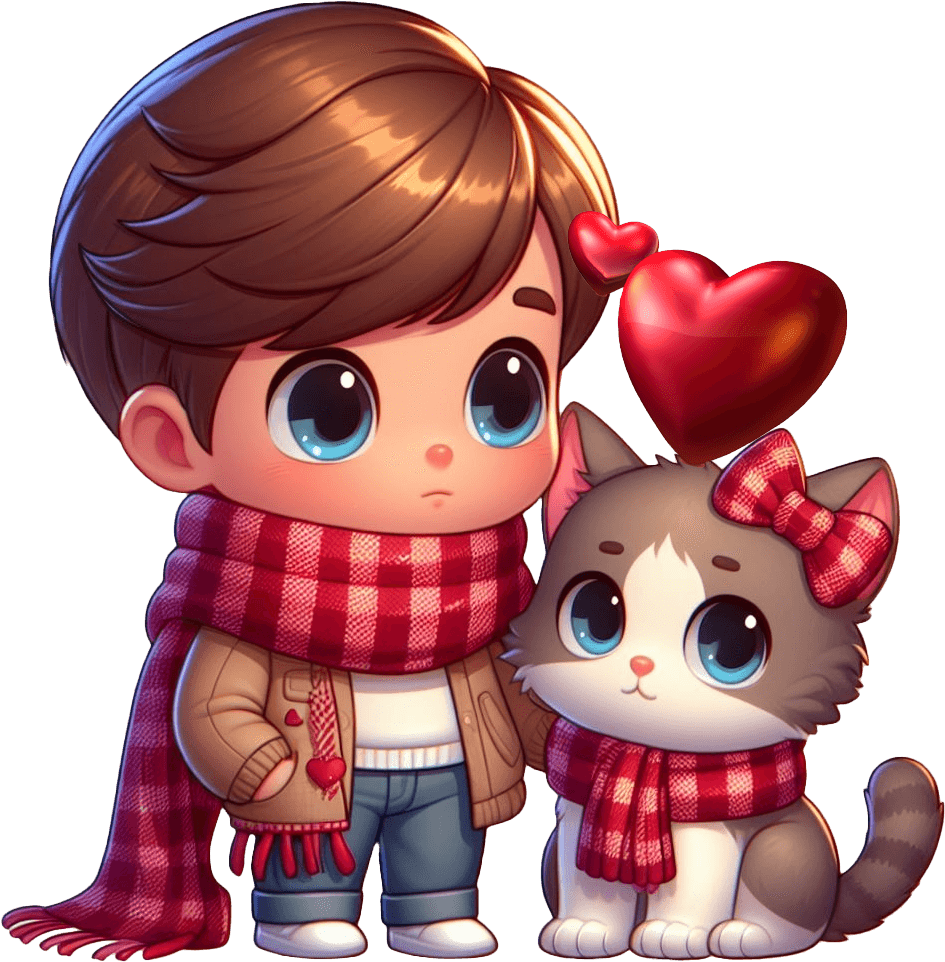 Boy And Cat With Heart Valentine's Day Sticker 