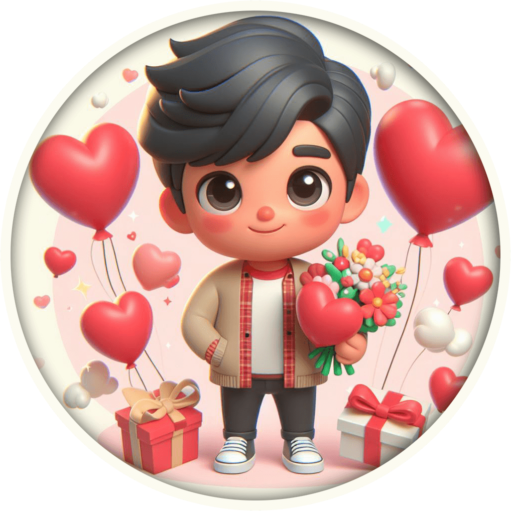 Boy With Heart Balloons Valentine's Sticker 