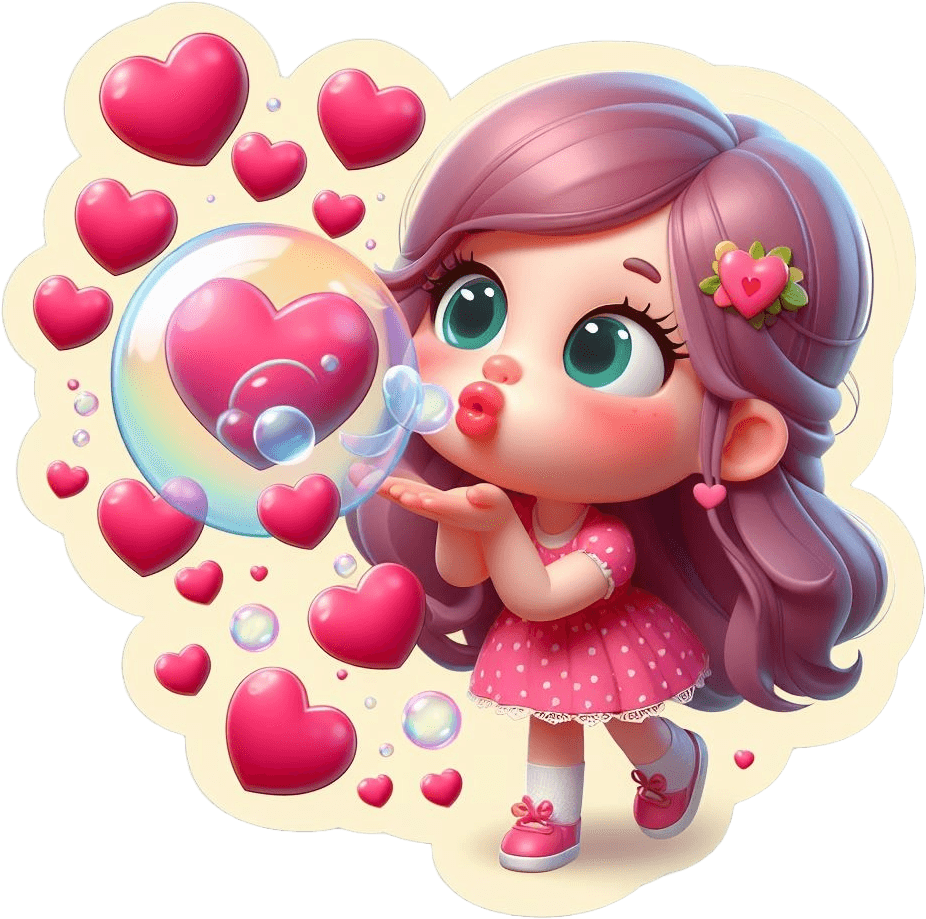 Girl Blowing Heart Bubbles Valentine's Day Sticker 