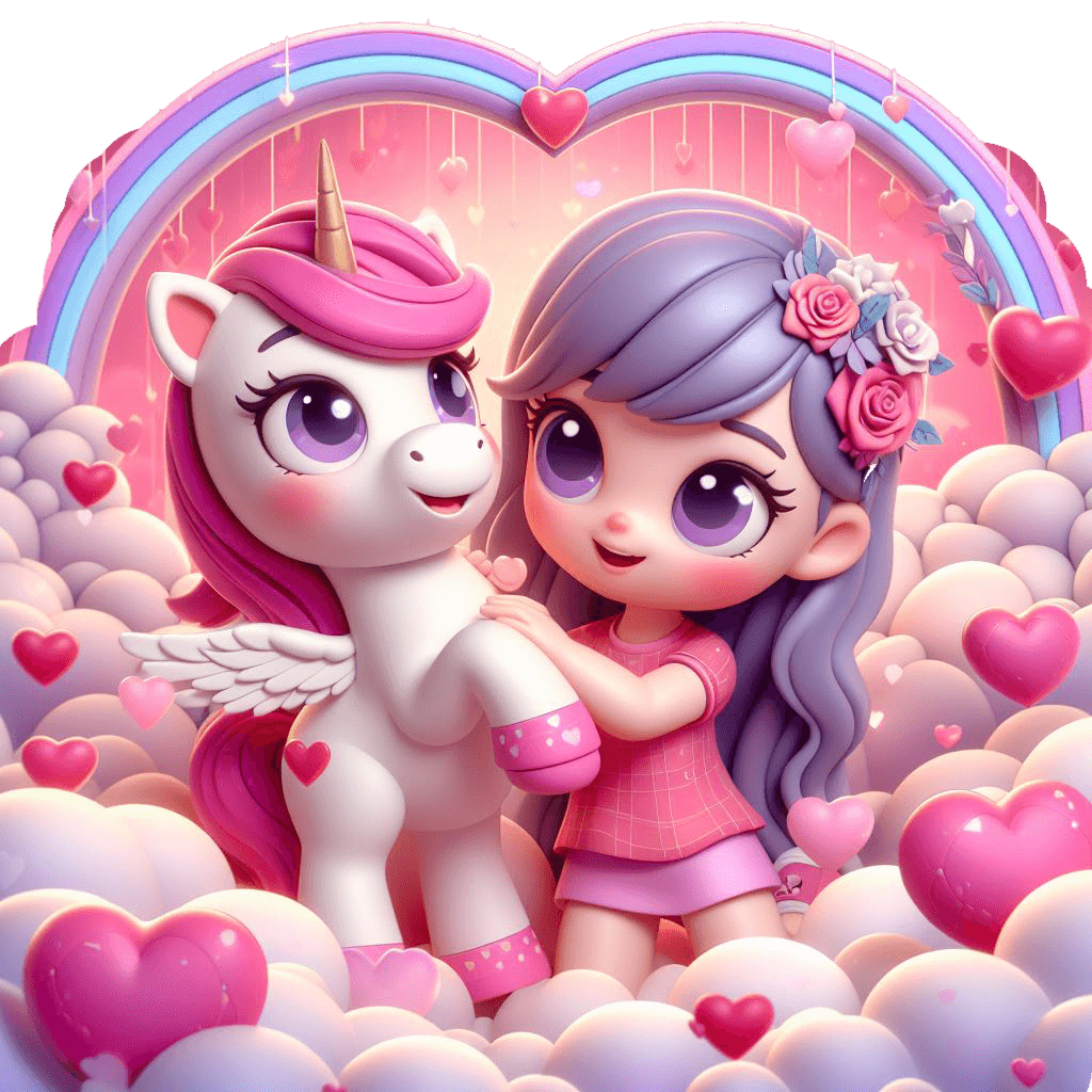 Enchanted Valentine's Sticker - Girl With Winged Unicorn 