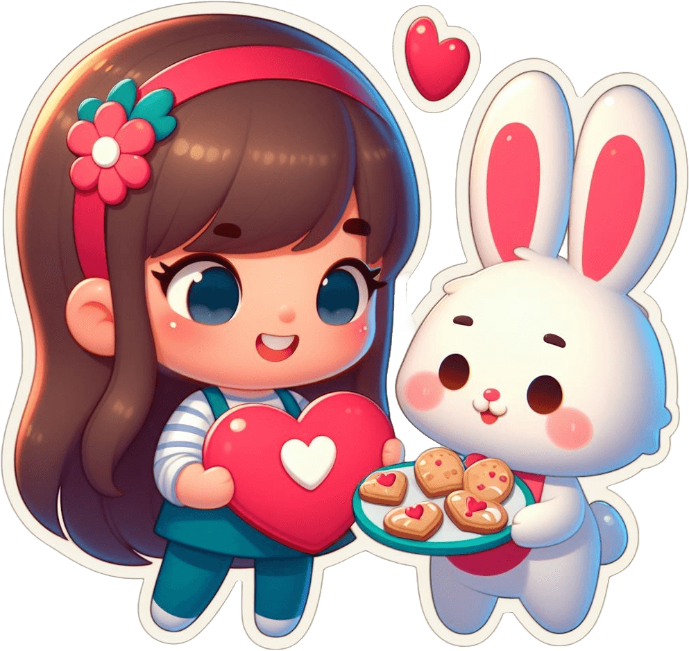 Sweet Valentine's Wishes Sticker - Girl And Bunny Sharing Love 
