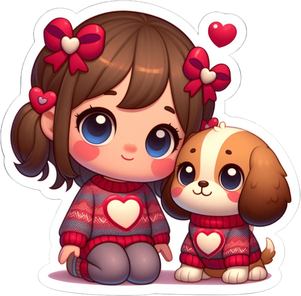 Matching Outfits Valentine's Day Sticker With Girl And Puppy 