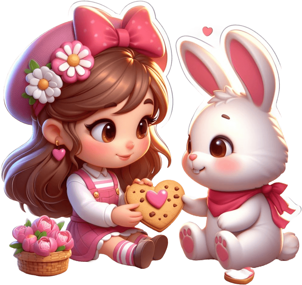 Valentine's Day Friendship Sticker With Girl And Rabbit 