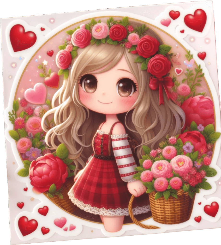 Blooming Love Valentine's Day Sticker With Floral Girl 