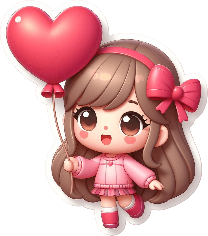 Heart Balloon Girl Valentine's Day Sticker 