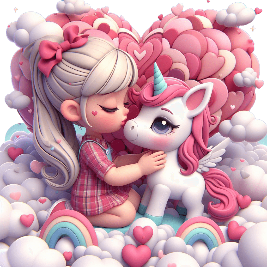 Magical Hearts Sticker - Girl Embracing Unicorn 