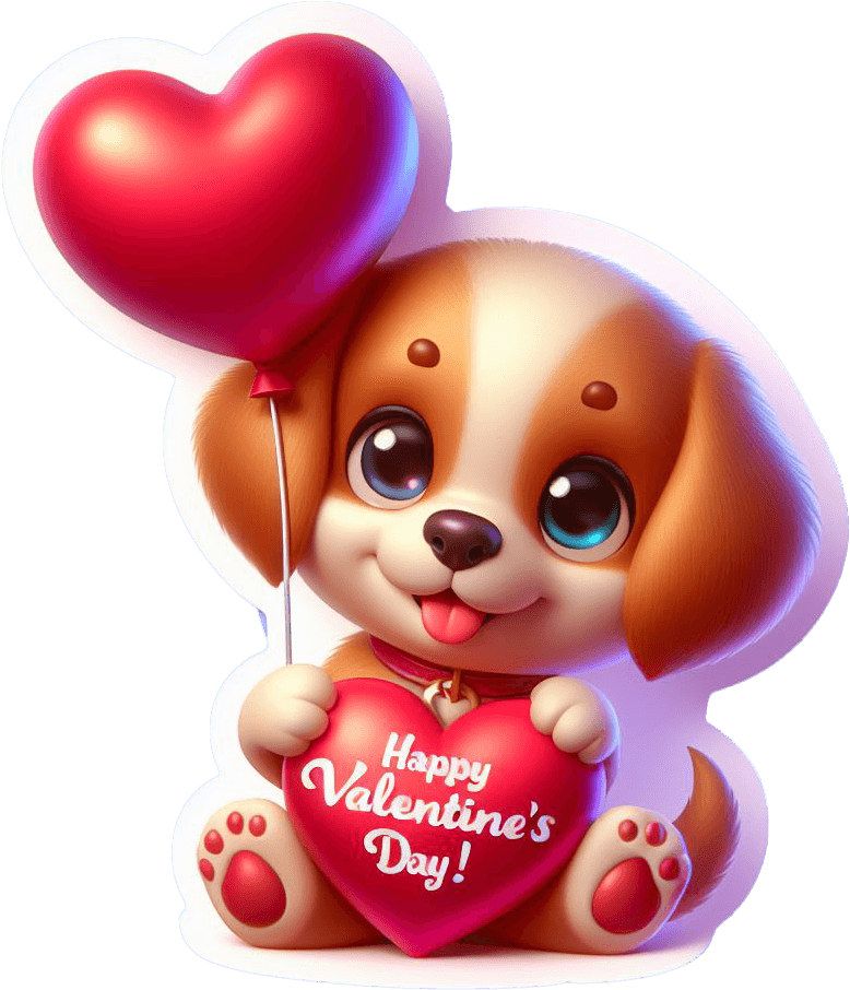 Happy Valentine's Day Puppy With Heart Balloon Sticker 