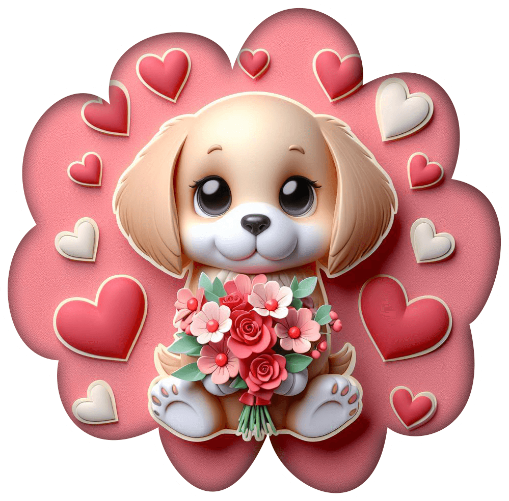 Puppy With Bouquet Valentine's Sticker 