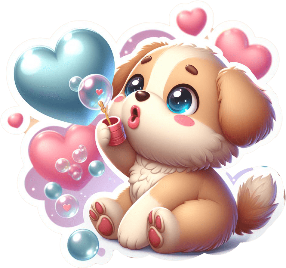 Cute Puppy Blowing Heart Bubbles Valentine's Sticker 