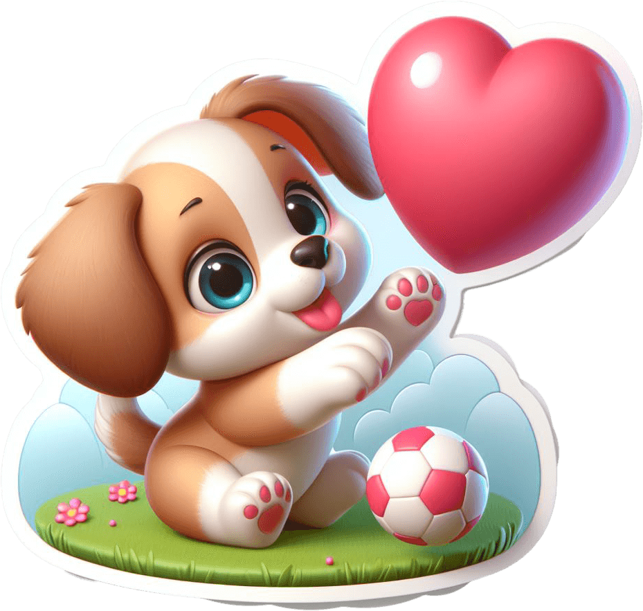 Playful Puppy With Heart Balloon Sticker 