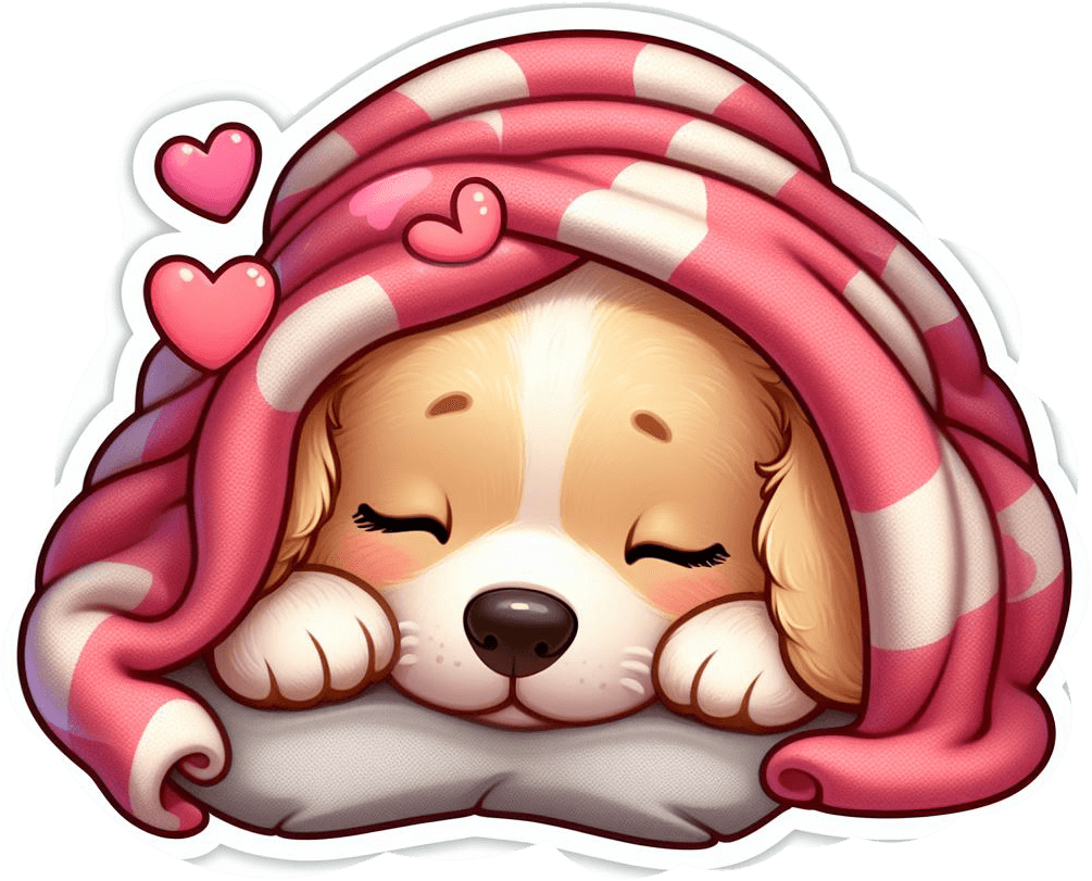 Sleepy Puppy In Love Blanket Valentine's Sticker 