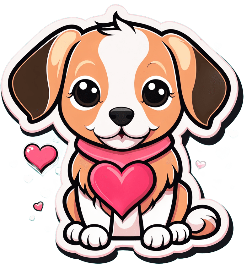Adorable Beagle Puppy Sticker With Heart - Perfect For Valentine's Day 