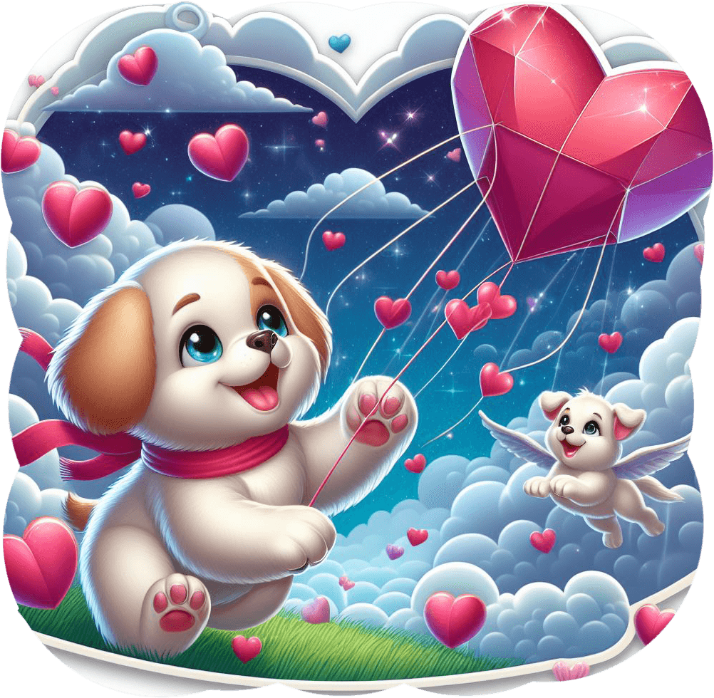 Puppy And Kite Heart Adventure Valentine's Sticker 