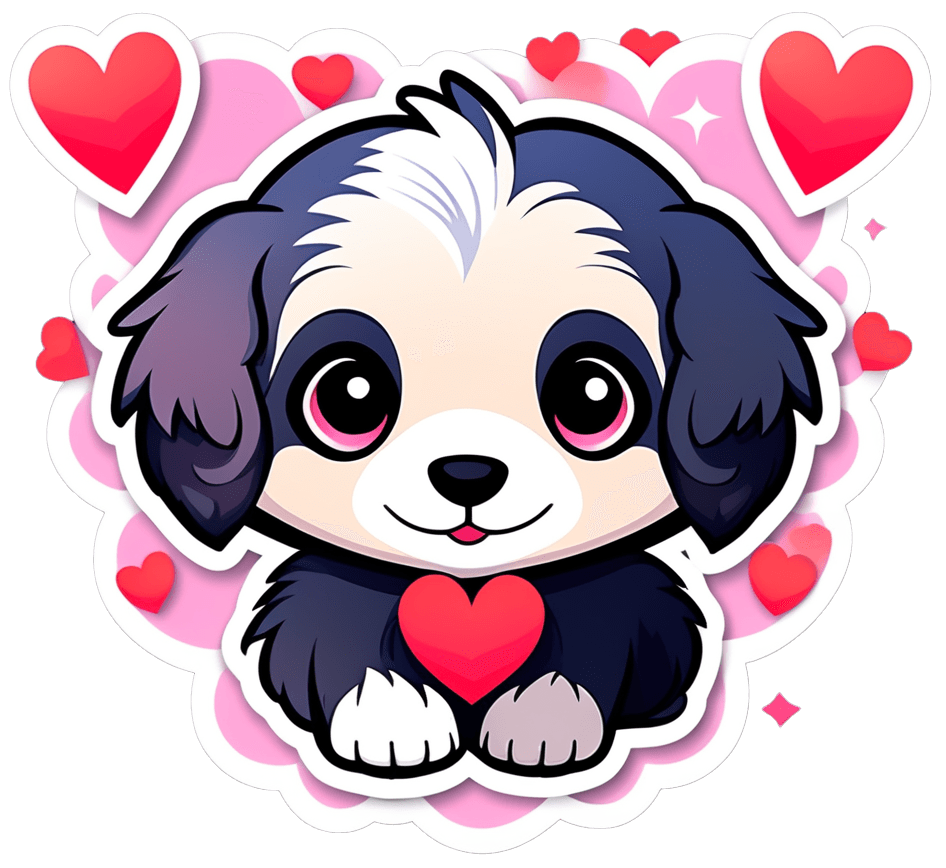 Adorable Shih Tzu Puppy Valentine's Sticker With Hearts 