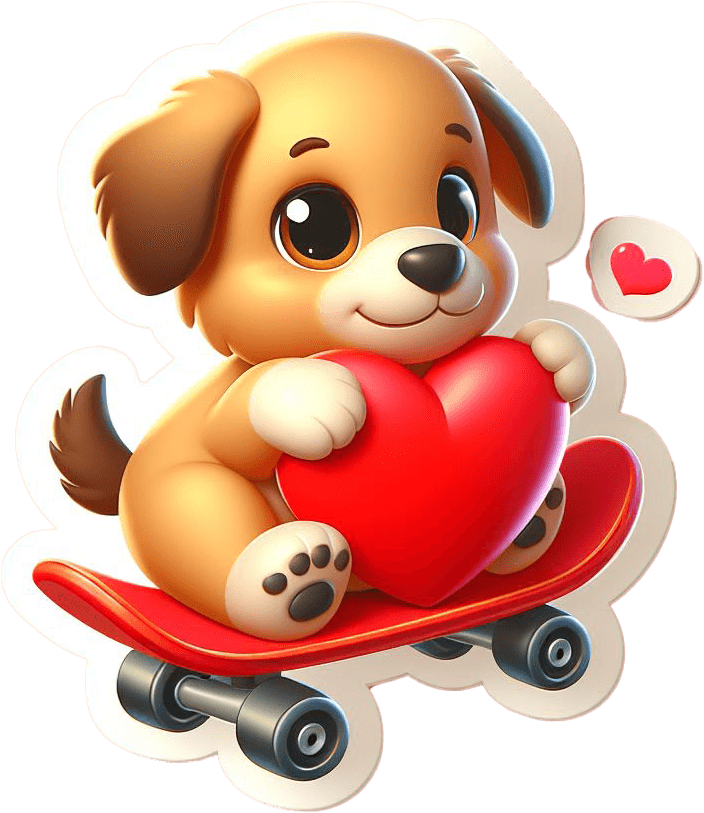 Skateboarding Valentine's Puppy With Heart Sticker 