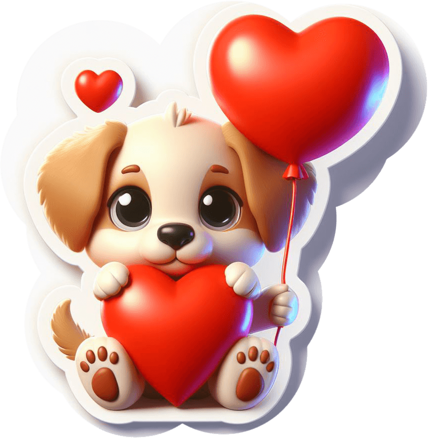 Heartfelt Puppy With Heart Balloon And Love Sticker 