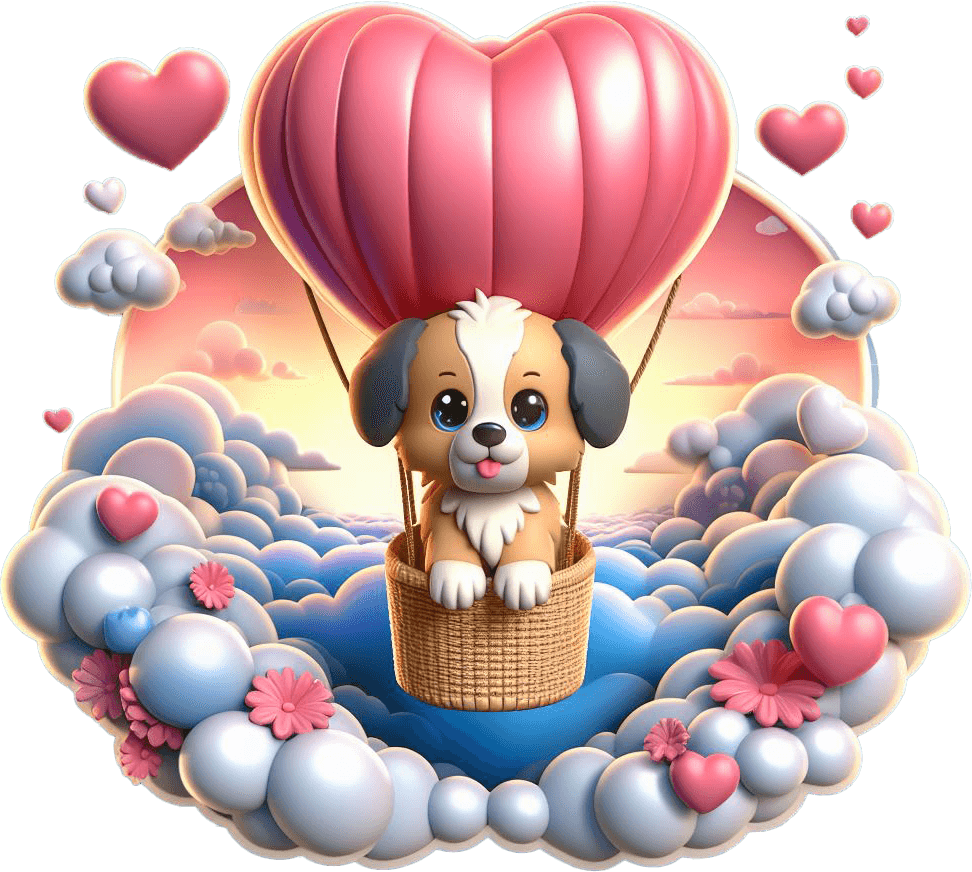 Puppy Love In Hot Air Balloon Valentine's Sticker 