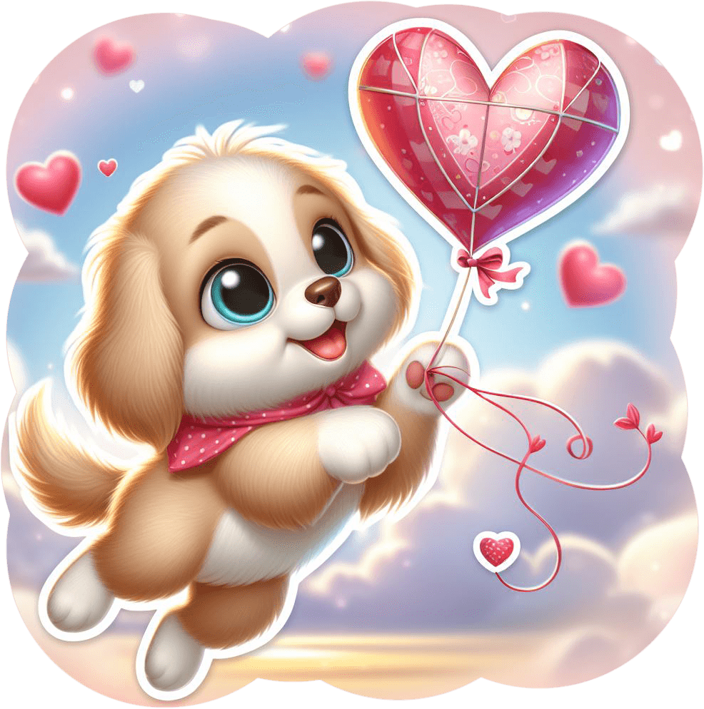 Puppy With Lace Heart Balloon Valentine's Sticker 