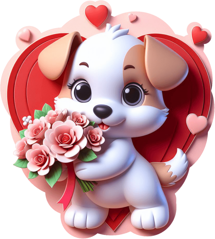 Puppy With Bouquet Of Roses Valentine's Sticker 