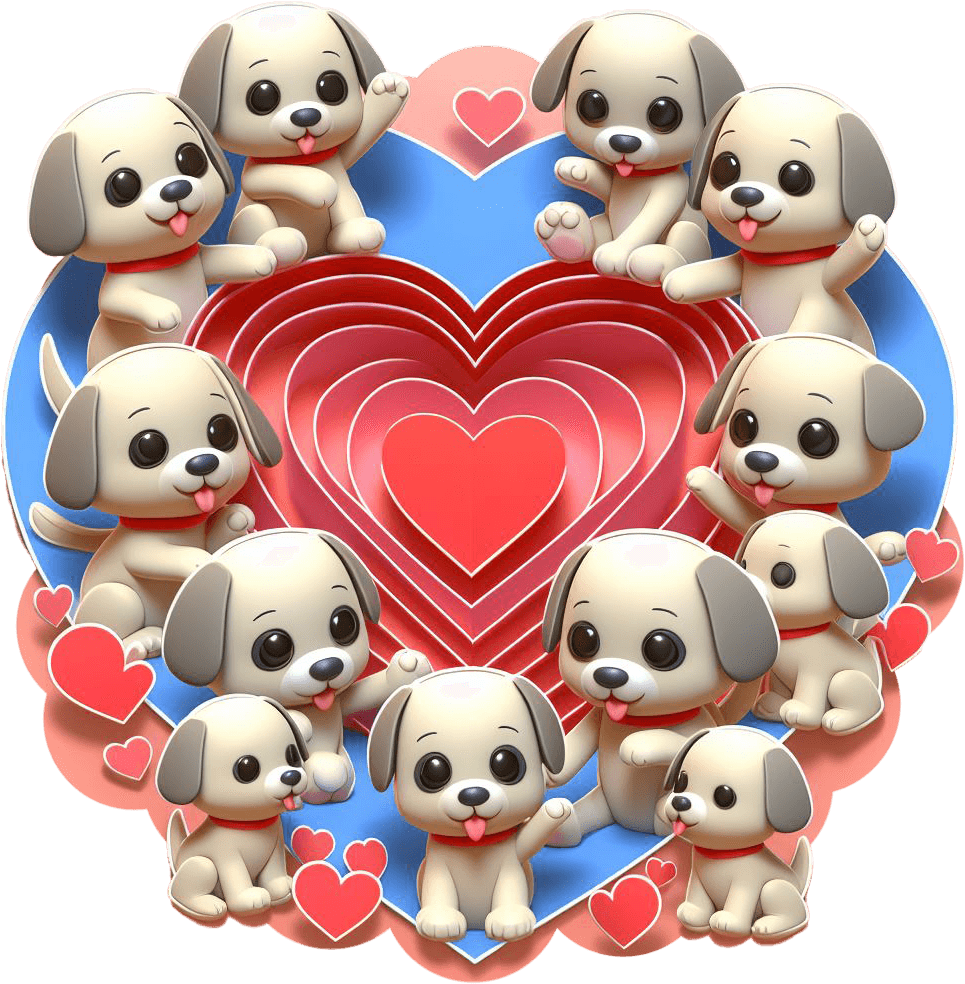 Circle Of Puppies With Heart Valentine's Sticker 
