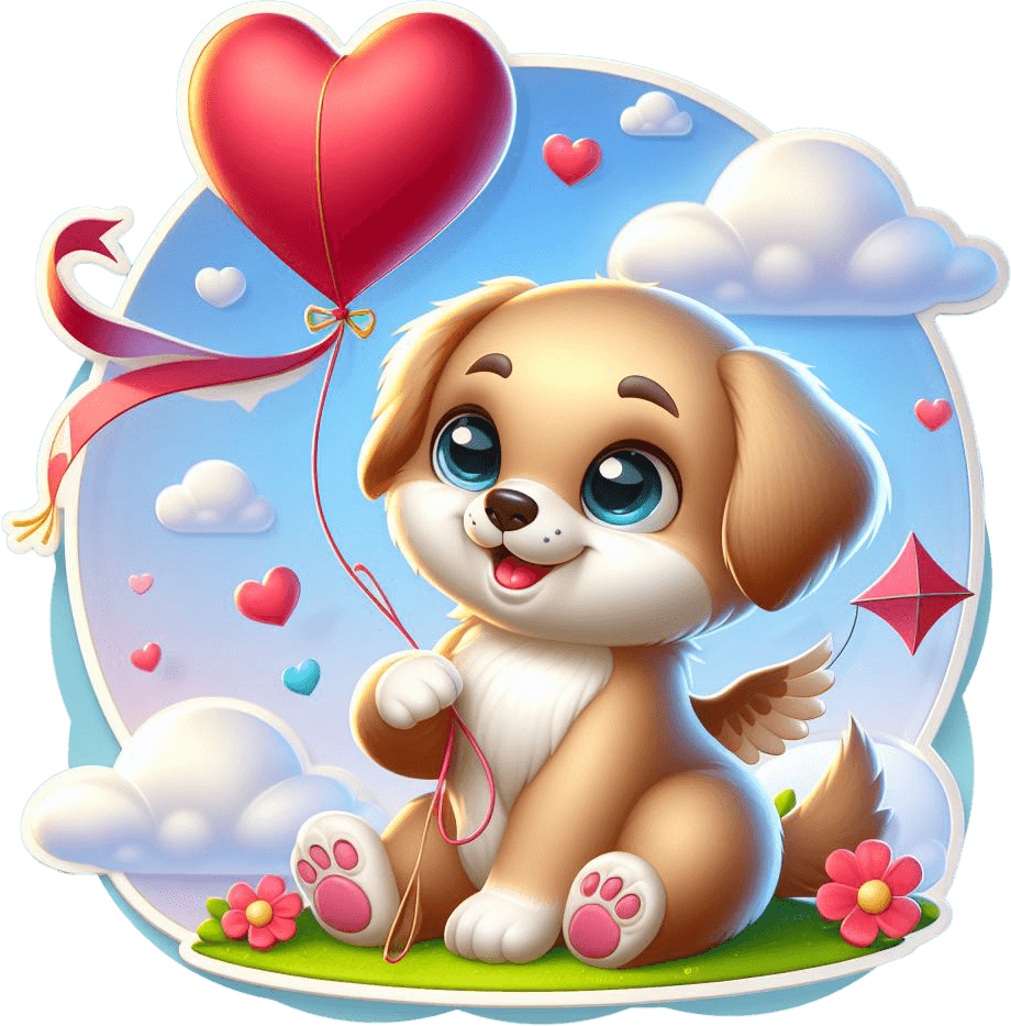 Joyful Puppy With Heart Balloon Valentine's Sticker 