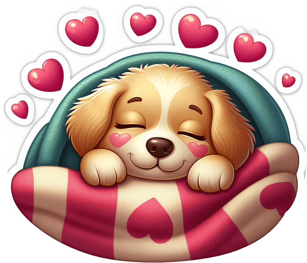 Sleeping Puppy In Love Cozy Blanket Valentine's Sticker 