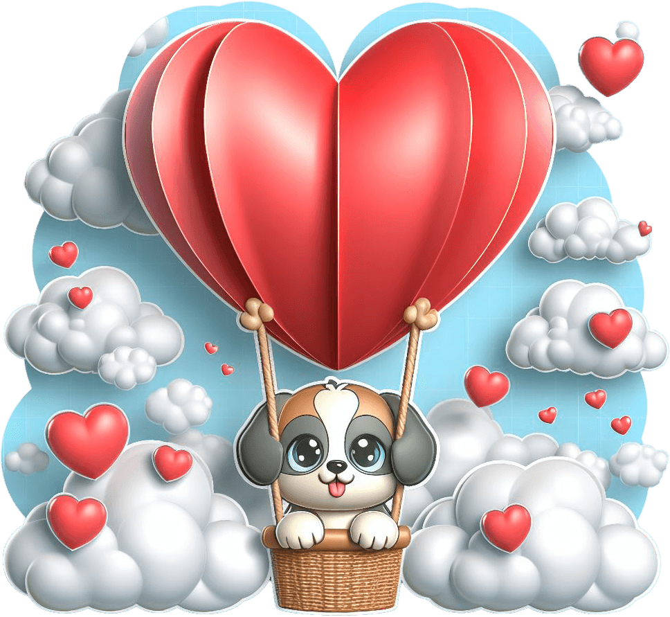 Puppy In Heart Hot Air Balloon Valentine's Sticker 