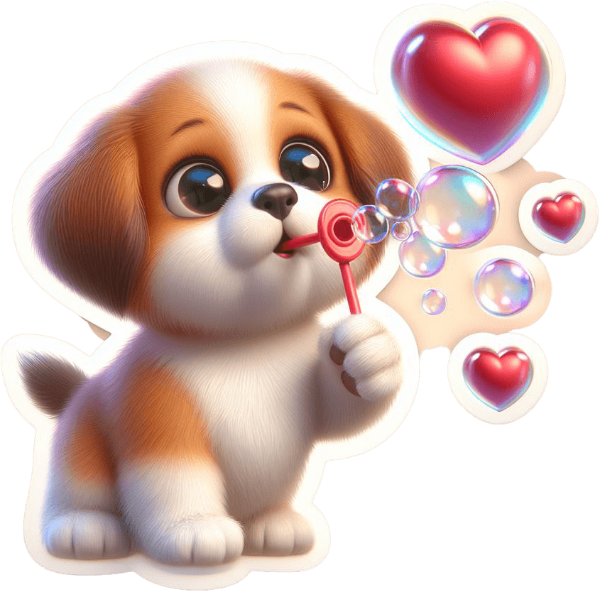 Puppy Blowing Heart Bubbles Valentine's Sticker 