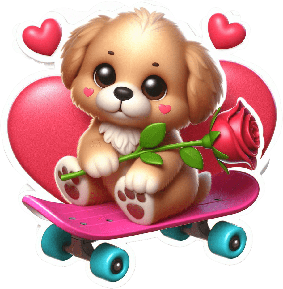Skateboarding Puppy With Rose Valentine's Sticker 
