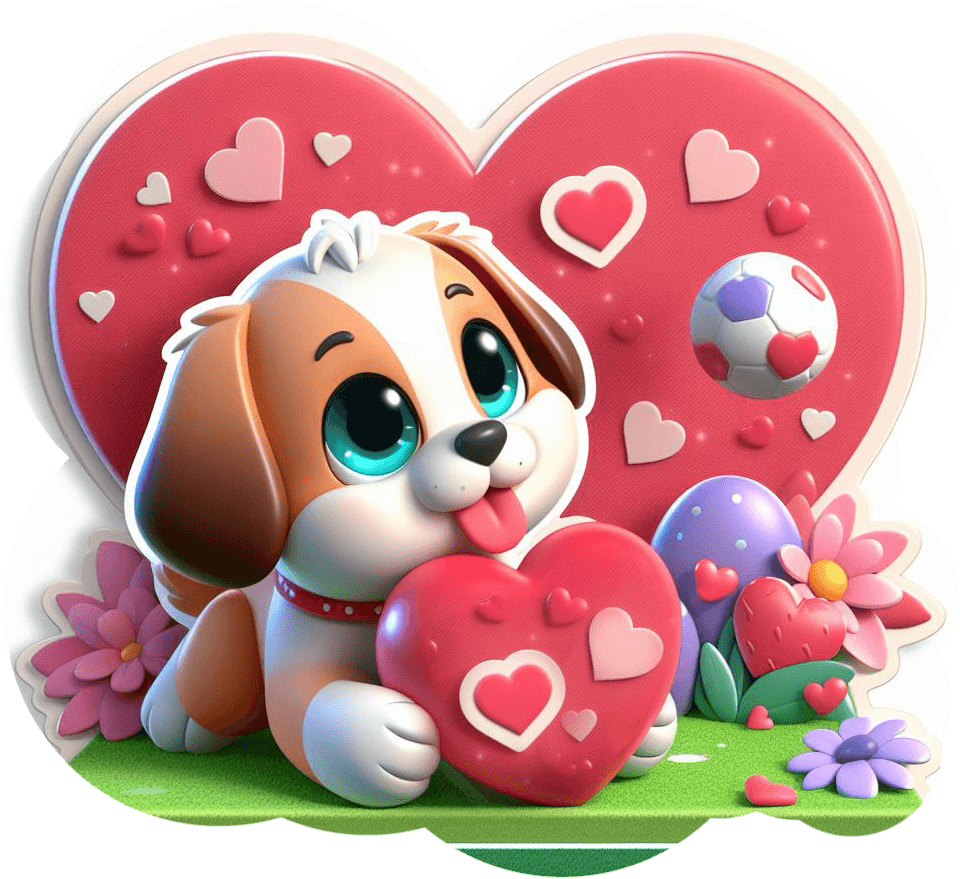 Puppy With Heart And Soccer Ball Valentine's Sticker 