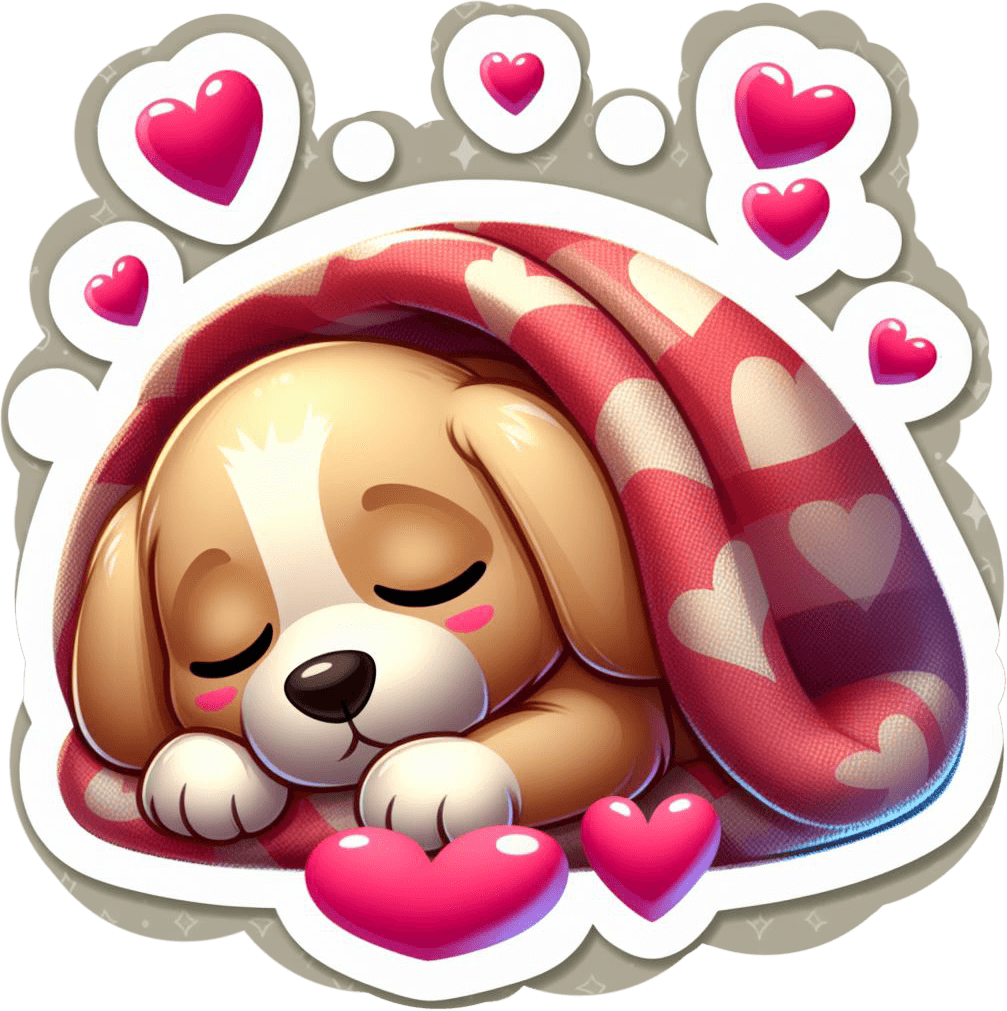 Puppy Snuggle With Heart Blanket Valentine's Sticker 