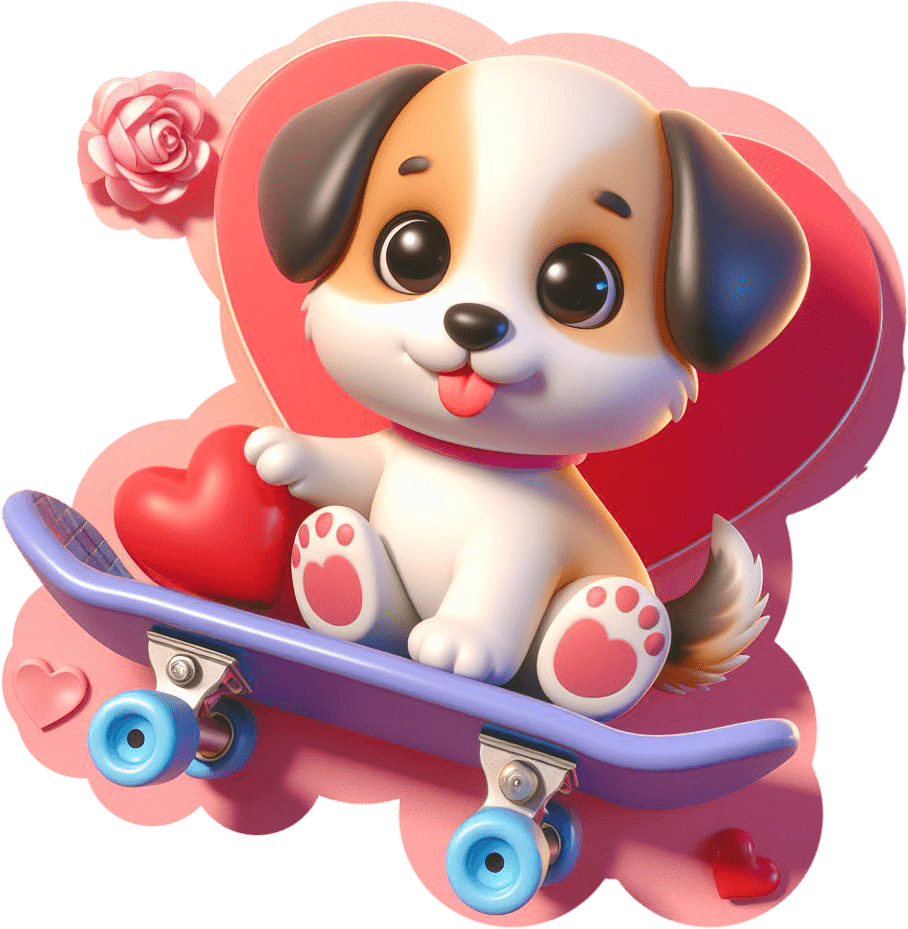 Skateboarding Puppy With Heart Valentine's Sticker 