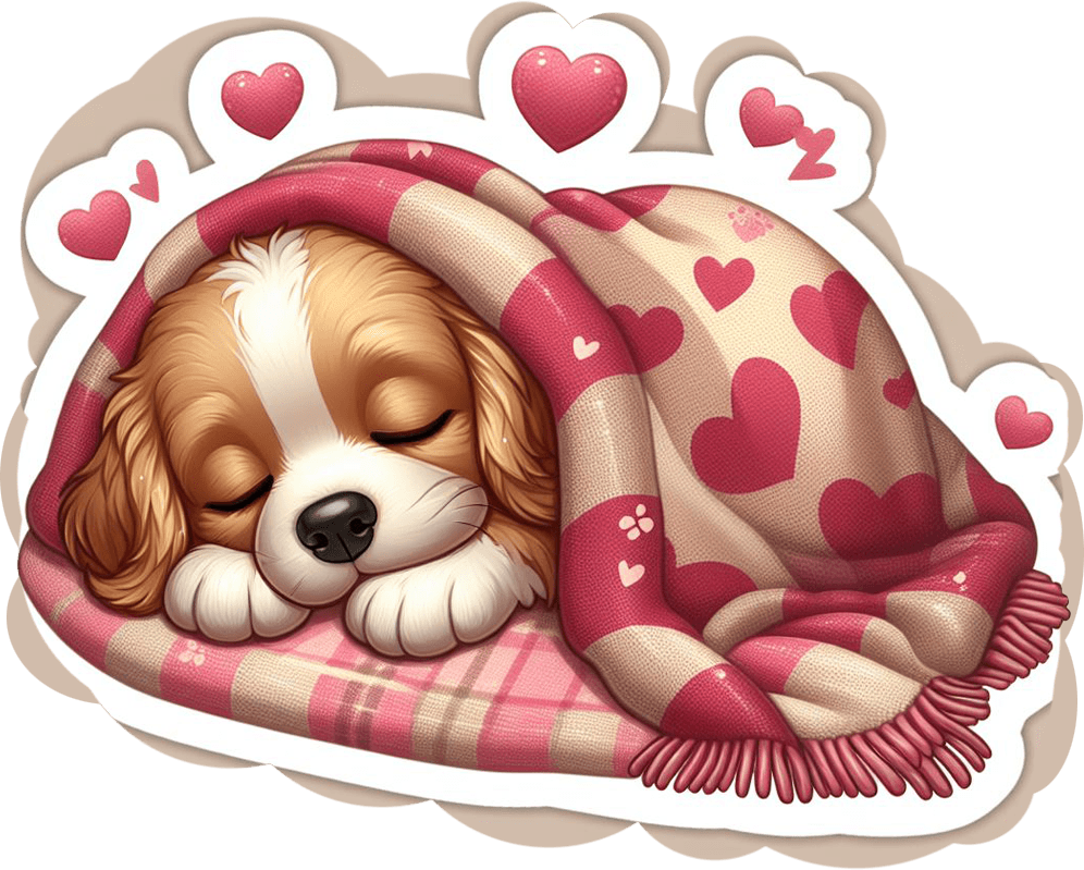 Sleeping Puppy With Heart Blanket Valentine's Sticker 