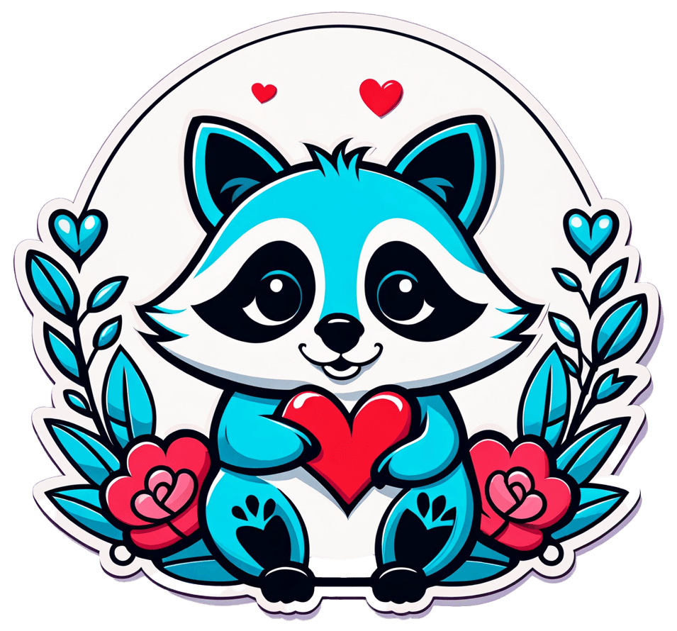 Cheerful Raccoon With Heart Sticker - Whimsical Valentine's Day Decal 