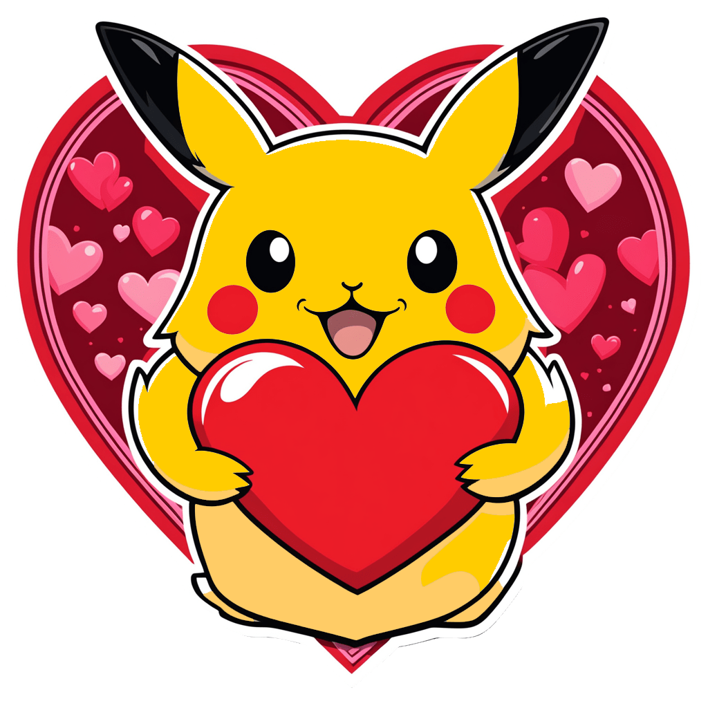 Pokemon Cartoon Character With Heart Sticker - Valentine's Day Fun 