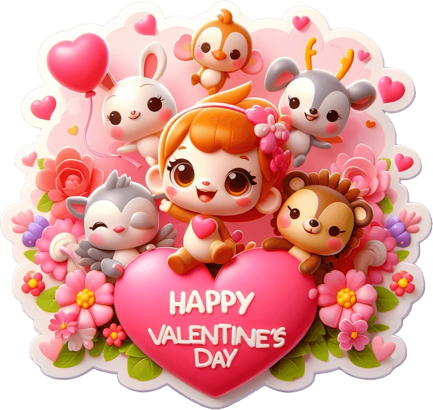 Animal Friends Valentine's Day Party Sticker 