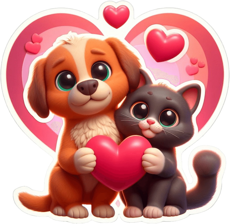 Adorable Puppy And Kitten Valentine's Day Sticker 