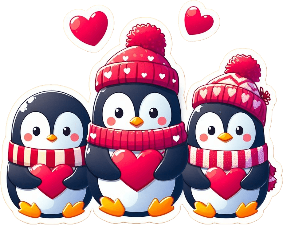 Charming Penguin Trio Valentine's Day Sticker 