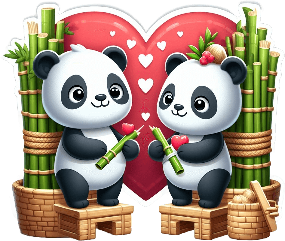 Panda Pair Valentine's Day Sticker With Bamboo 